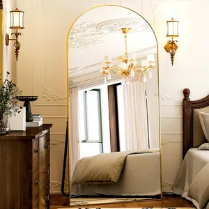 38x77 inch arched full length mirror floor mirrors aluminum alloy frame full body dressing mirror for bedroom living roomgold