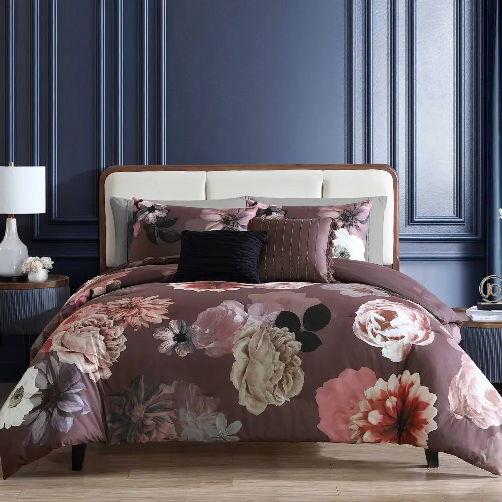 Hallmart Collectibles 5pc King Vita Velvet Floral Bedding Set