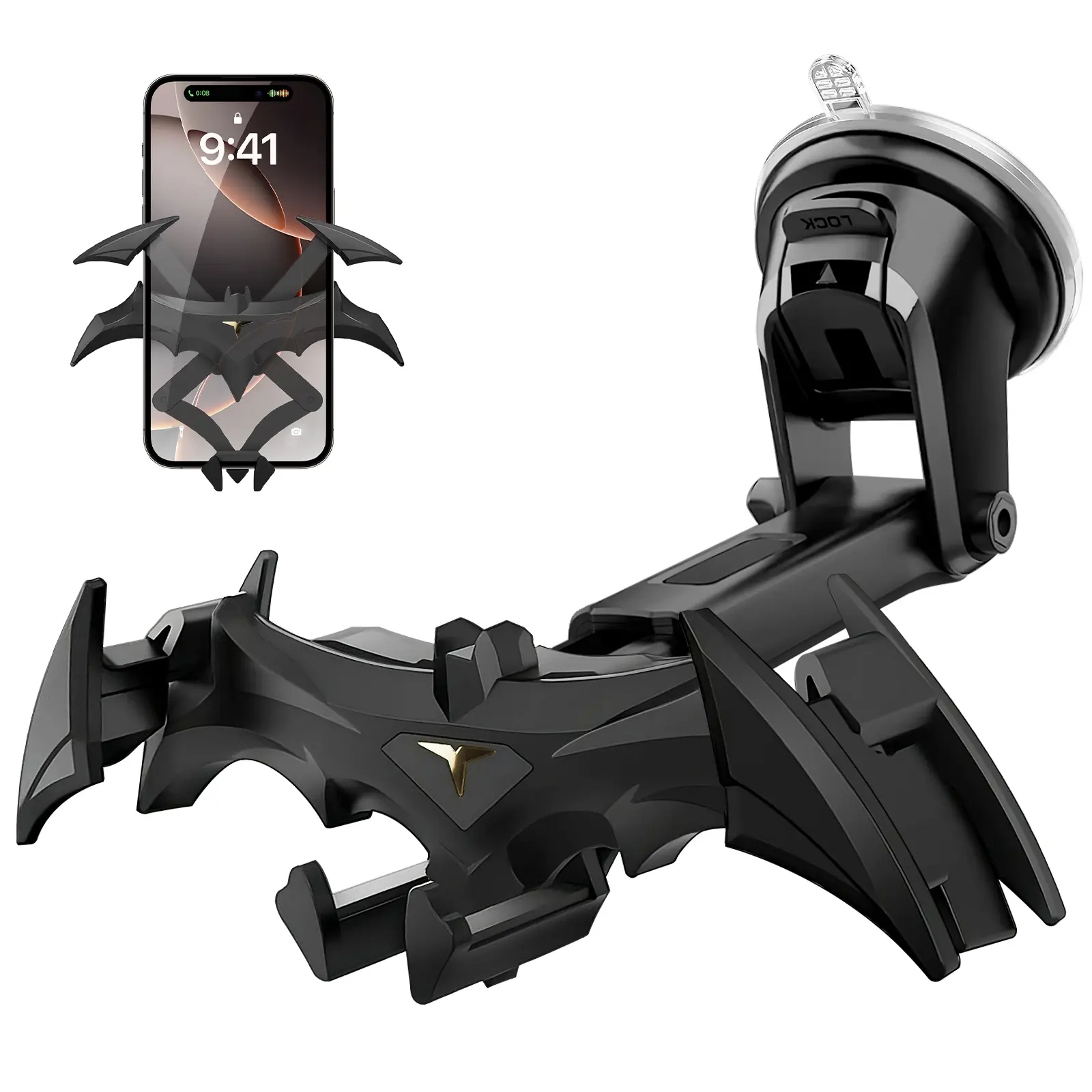 Cool Mechanical Bat Wings Design Car Phone Holder, Universal Vent & Windshield Mount, Gravity Lock for Hands-Free Use, Unique Car Interior Accessories, Compatible with All Smartphones