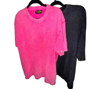 Rhinestone Oversize Shirt - Pink and Black Color Options Available Top