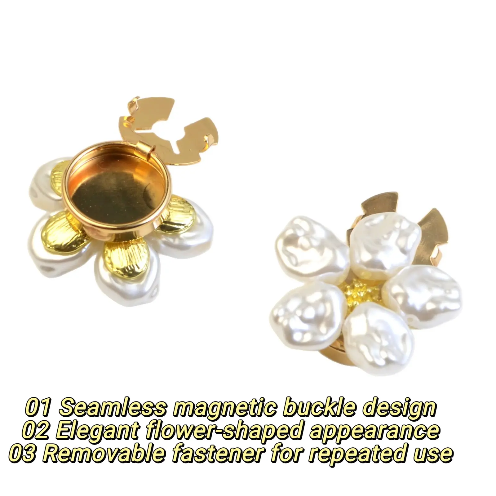 2 PCS Detachable Button Covers, Elegant Floral Pearl Cuff Links & Collar Tips for an Effortless Chic Gold Aesthetic, Daily No-Sew Accessory, High-Fashion, No Thread, Fashion Enthusiasts, Dates, Female