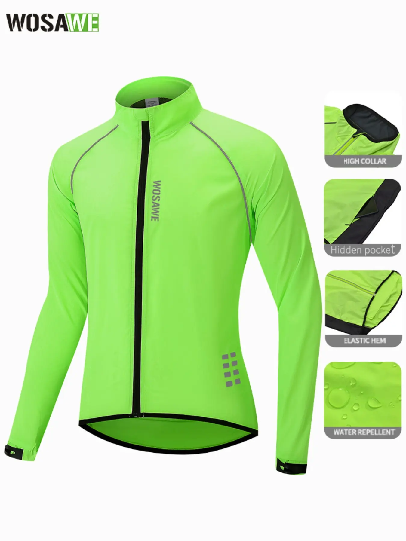 WOSAWE Cycling Wind Jacket Loose & Comfortable, Tailored Fit Reflective Design  ,Lightweight  Portable Sun Blocking- Breathable, Zip-Up Sports Coat for Outdoor Riding Activities
