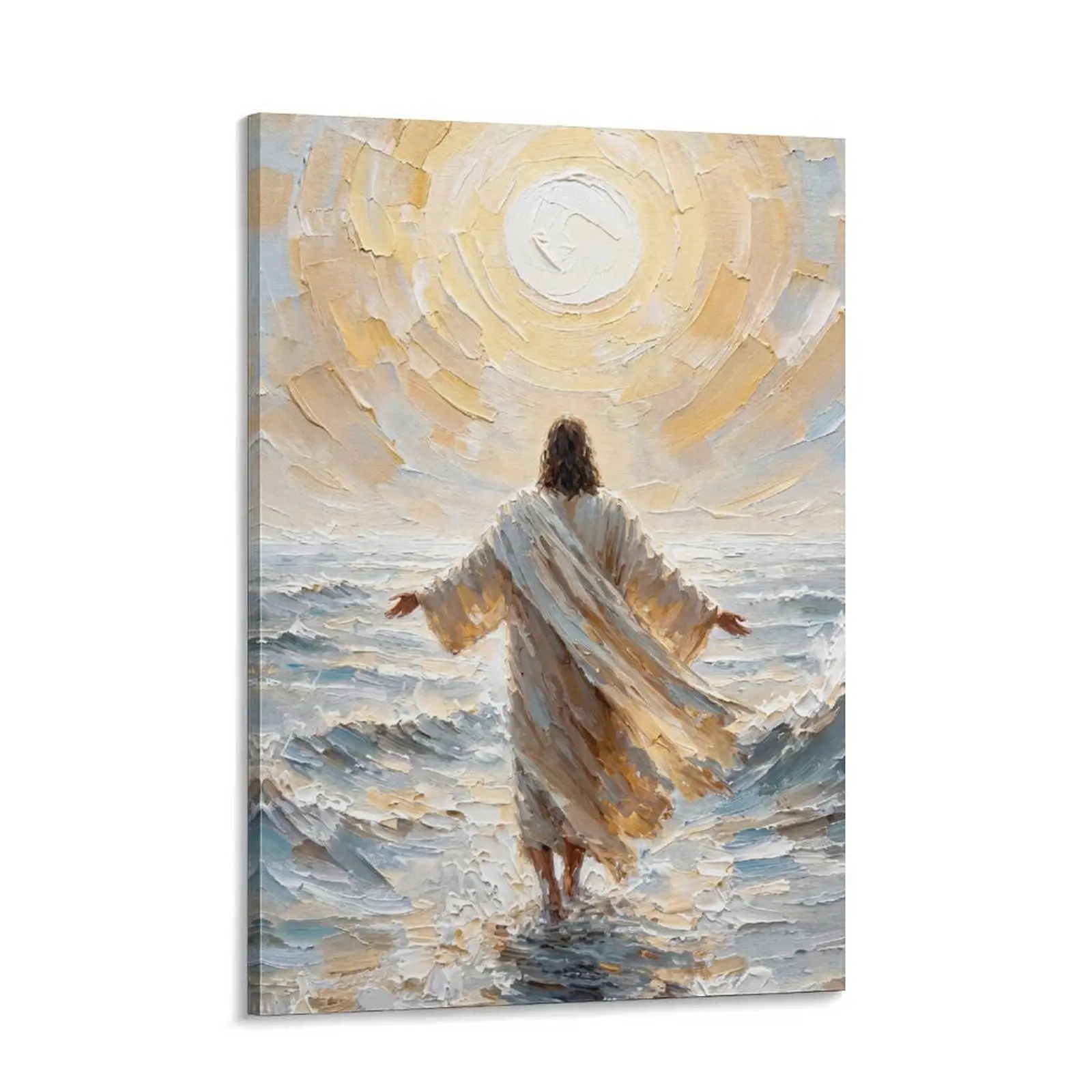 wall decor Radiant Jesus Ocean Canvas Print - Christian Home Decor Poster Print dopamine decor items home decor Artistic