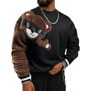 Men's Machine Washable Animal Embroidery Pattern Long Sleeve Sweatshirt