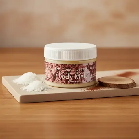 Mon Tresor Beauty Care Cocoa Butter Cashmere Body Melt - 5oz Luxury Hydrating Scented Eco-Friendly Cosmetic, Unisex Adult All-Skin-Types Moisturizer with Argan-Rice Blend & Cedar Wood, Daily Body Care for Smooth Moisture