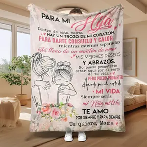 Flower & Letter Print Soft Blanket, 1 Count Mother & Daughter Themed Casual Soft Throw, Air-Conditioned Room Blanket For Home & Office & Travel summervibes
