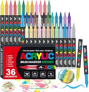 36 Color Acrylic Paint Markers, Soft Brush Tip Acrylic Paint Pens for Rock, Ceramic, Wood, Canvas, Glass, Stone, Fabric, Card Making, DIY & Art Supplies, Painting Markers Professional Art Pen Set, Valentine's Day Gifts for Adults, Funny Gifts for Kids