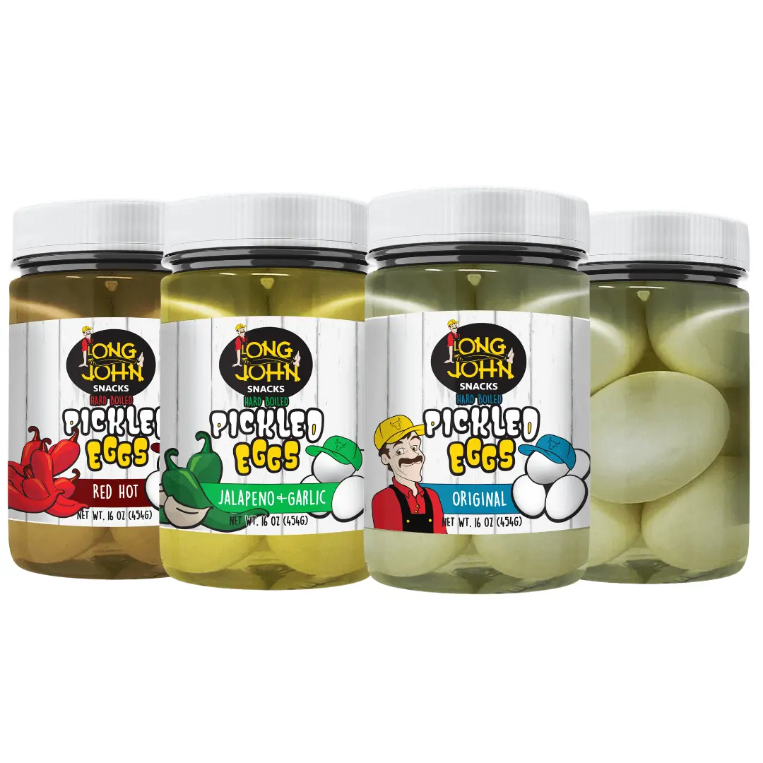Long John Snacks Pickled Eggs Bundle - 3 Pack - Original, Jalapeno & Garlic, Red Hot - 16 Oz Jars
