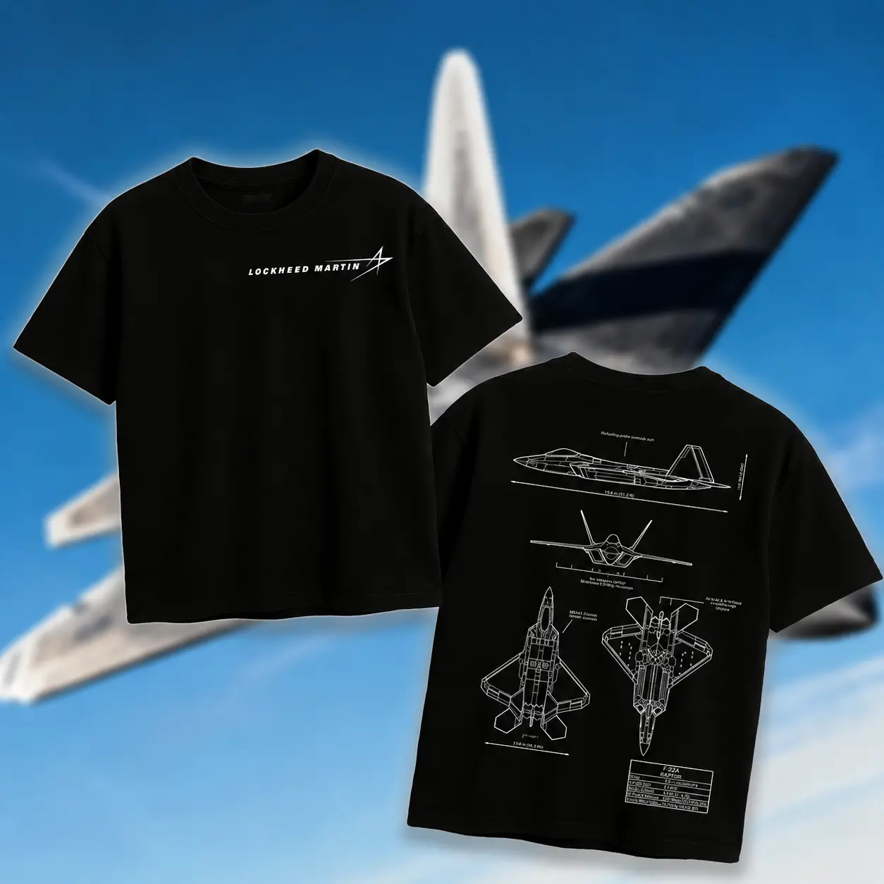 F22 Raptor Blueprint T-Shirt/Hoodie Vintage Lockheed Martin Graphic Tee Military Enthusiast Streetwear Clothing Gift for Men Breathable Printing