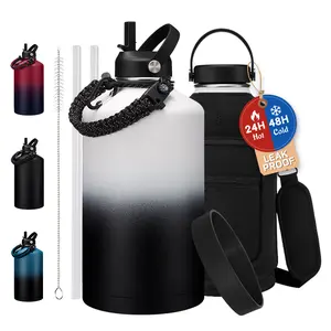 128 oz Water Bottle with Straw Handle Lid, 1 Gallon Water Bottles Stainless Steel Triple Wall Water Jug Keep Cold 48H & Hot 24H for Sports Gym Work