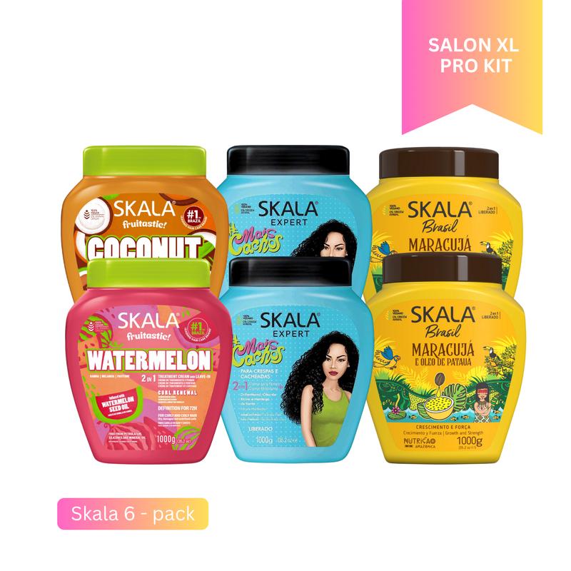Skala Haircare 6-Pack - 6×1000g Creams Watermelon Coconut Mais Cachos Maracujá & Patauá Treatment for Hydrating Repairing Smoothing All Hair Types Vegan Silicone-Free
