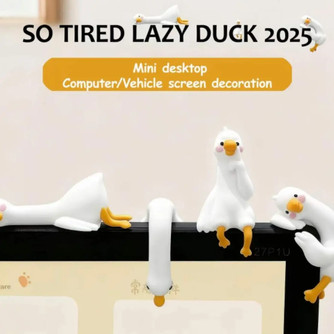 Lazy Duck Mini Desk Accessories Set, Cute Design Cute Desktop Decoration, Ideal for Office & Home Décor, 4-Piece Collection, Enhance Your Workspace Style