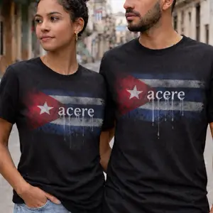 Acere Cuban Flag T-Shirt - Unisex Fit, Distressed Design, Comfortable Cotton Tee for Men & Women