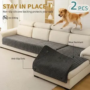 2 PCS Non Slip Sofa Covers, Removable Washable Covers, Anti-Slip Silicone Backing Couch Seat Pads, Pet Friendly Scratch Resistant Sofa Protector, Washable Quilted Couch Cushion Mat, Sofa Slipcover
