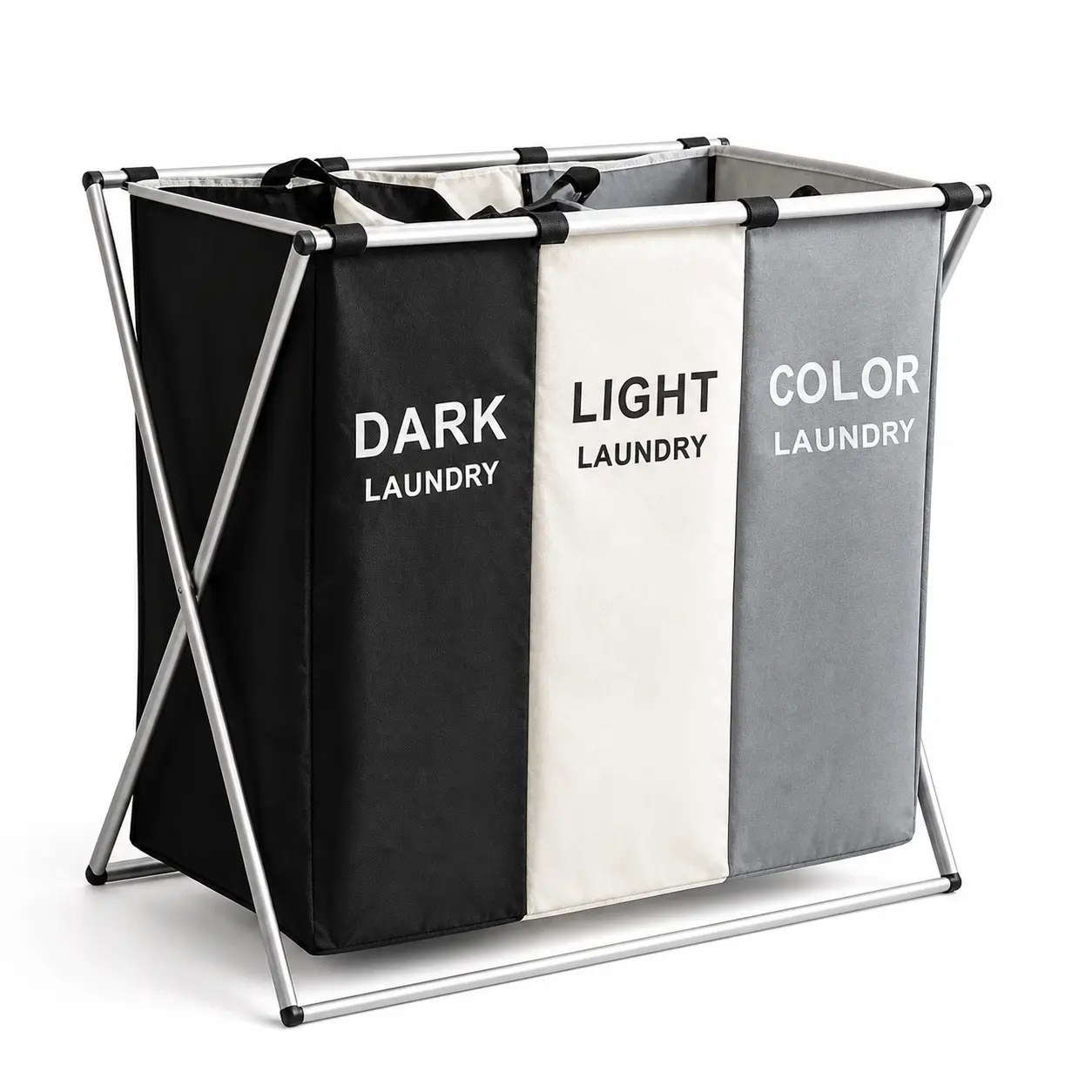 Large-capacity 3-compartment Laundry Basket, Waterproof Reinforced Laundry Bag, Foldable Laundry Storage Bin, Space-Saving,Suitable for Dormitories