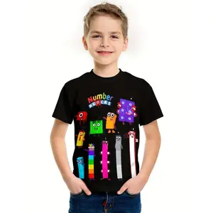 Boys' Vibrant 3D Number Blocks Graphic Tee - Casual & Comfy Cotton Short-Sleeve T-Shirt for Spring/Summer Outdoor Fun, Summer Tshirt|Casual Round Neck|Machine Washable Top