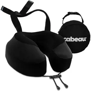 Evolution S3 Airplane Travel Pillow for Long Flights - Supportive Memory Foam Positioner with Seat Straps to Secure Head & Neck, Provides 360 Support (Jet Black)