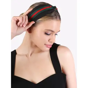 Raelynn Knotted Bow w/ Green & Red Stripe Headband
