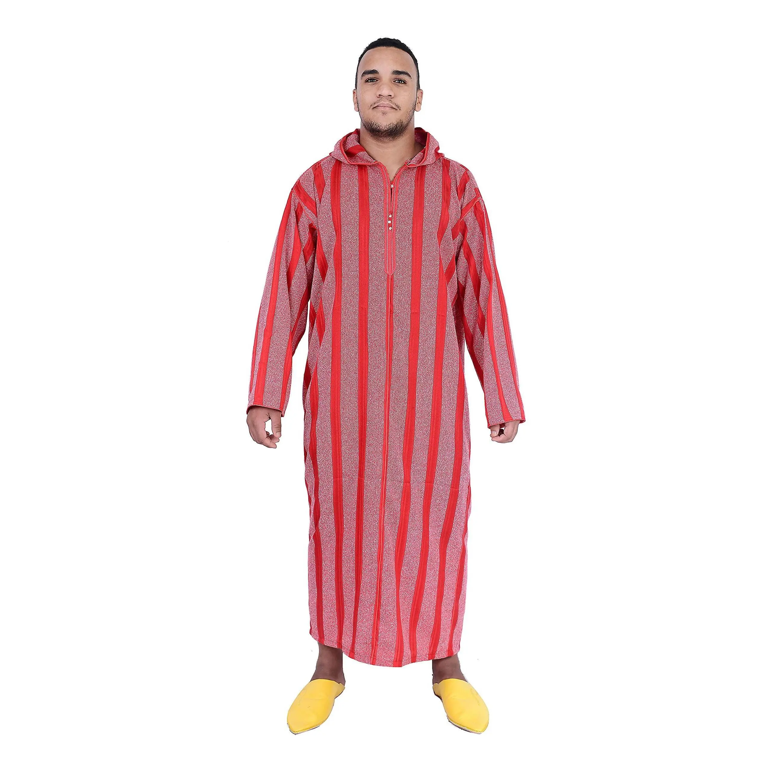Moroccan Men Clothing Djellaba Handmade and Embroidered Breathable hooded Gray