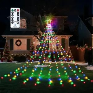 Outdoor Christmas  String Lights, 317 LED 8 Modes Waterfall Tree Lights with Topper - Multicolor for Yard &