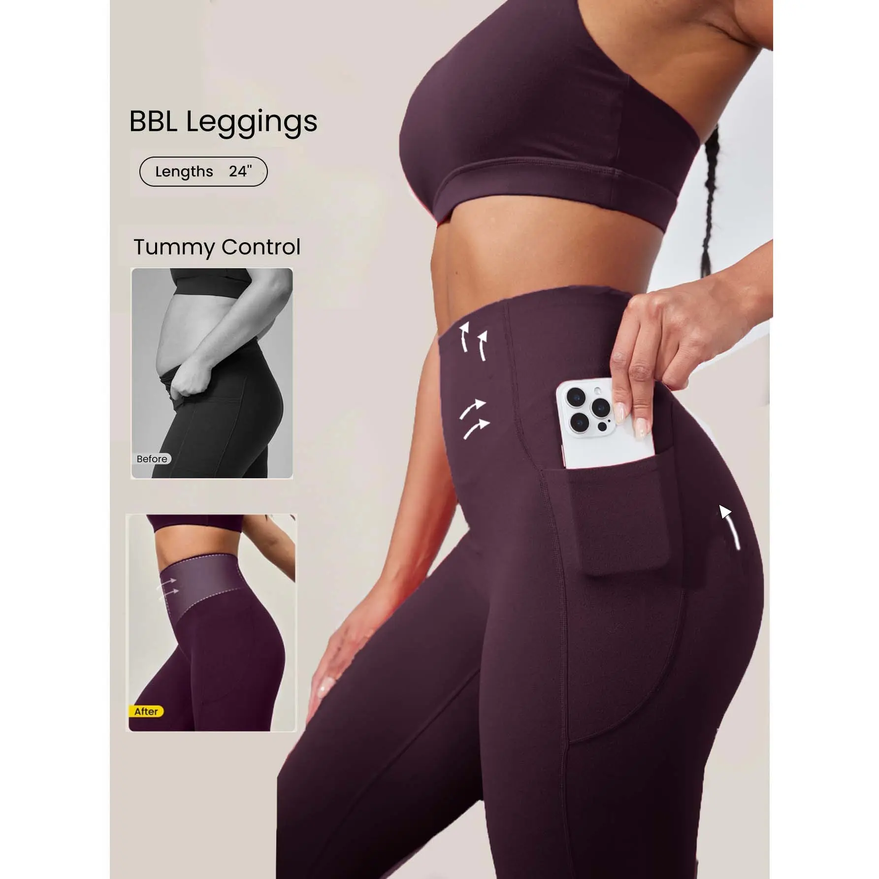 GLOWMODE 24'' BBL CoreHold Tummy Control FeatherFit-Sculpt Leggings GLOWMODE 24'' BBL CoreHold Tummy Control FeatherFit-Sculpt Leggings