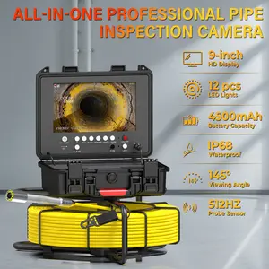 Sewer Camera with 512Hz Transmitter, Self-Leveling Drain Camera 100ft with Meter Counter, 9" HD Plumbing Camera Snake with 12 LED Lights, 4500mAh Battery, IP68 Waterproof, 32GB DVR for Pipe Inspection