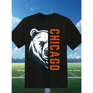 Chicago Graphic T-Shirt Football Fan Gift Bear Graphic Shirt 180g, 100% cotton crew neck Graphic Comfortable Casual T-Shirt Birthday Gifts for Men Dad WYC Clothes Fabric Menswear Shortsleeve Classic Garment Top Hem Loose Tees Tshirt Gamis