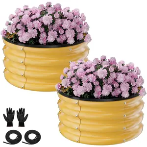 Round Galvanized Raised Garden Bed Kit, 2 count 2 x 2 x 1ft Autumn  Galvanized Garden Boxes, Outdoor for Vegetables