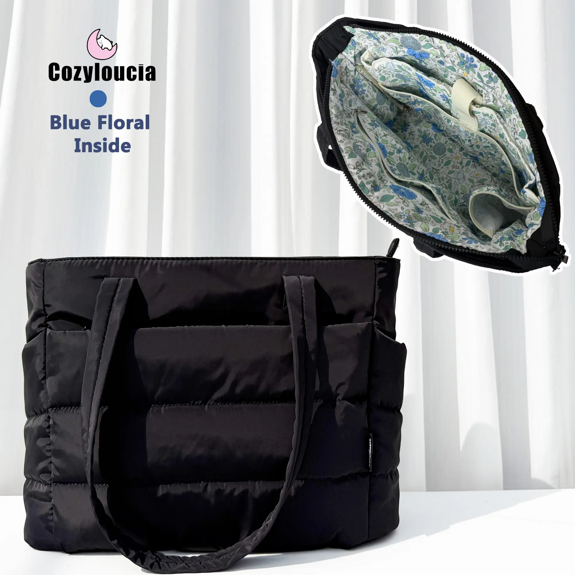 Black with Blue Floral Inside