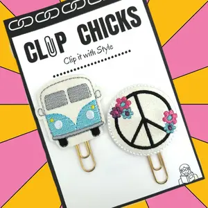 Van & Peace Sign Novelty Paper Clip Set, Fun Bookmarks, Planner Clips, Journal Accessories, Great for Readers and Writers, Unique Gifts under $10.