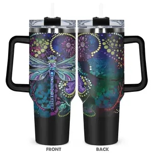 Dragonfly Pattern Tumbler,  1 Count 40oz Stainless Steel Insulated and Durable Water Bottle with Lid, Birthday Gift for Friend