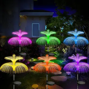 Solar Garden Lights Set, Waterproof Outdoor Decorative Lighting, 7 Color Changing Dual Layer Jellyfish & Star Shape, Yard Lawn Christmas Gift