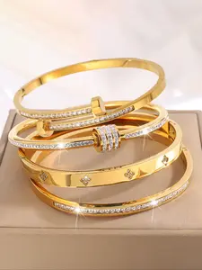 4-piece Elegant Trendy Bangles Bracelet Set, Lightweight Stainless Steel Fashionable Exquisite Trendy Bracelet for Daily Wear, Perfect for Holidays and Gifts