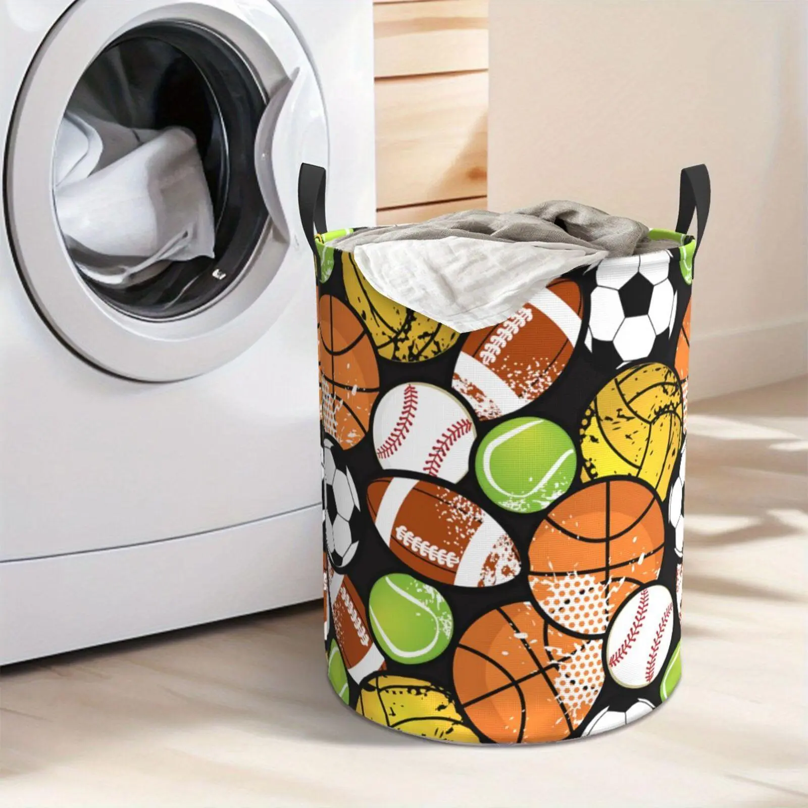 Foldable Sports Balls Laundry Hamper: Portable Oxford Cloth Basket with Sturdy Handle for Easy Storage
