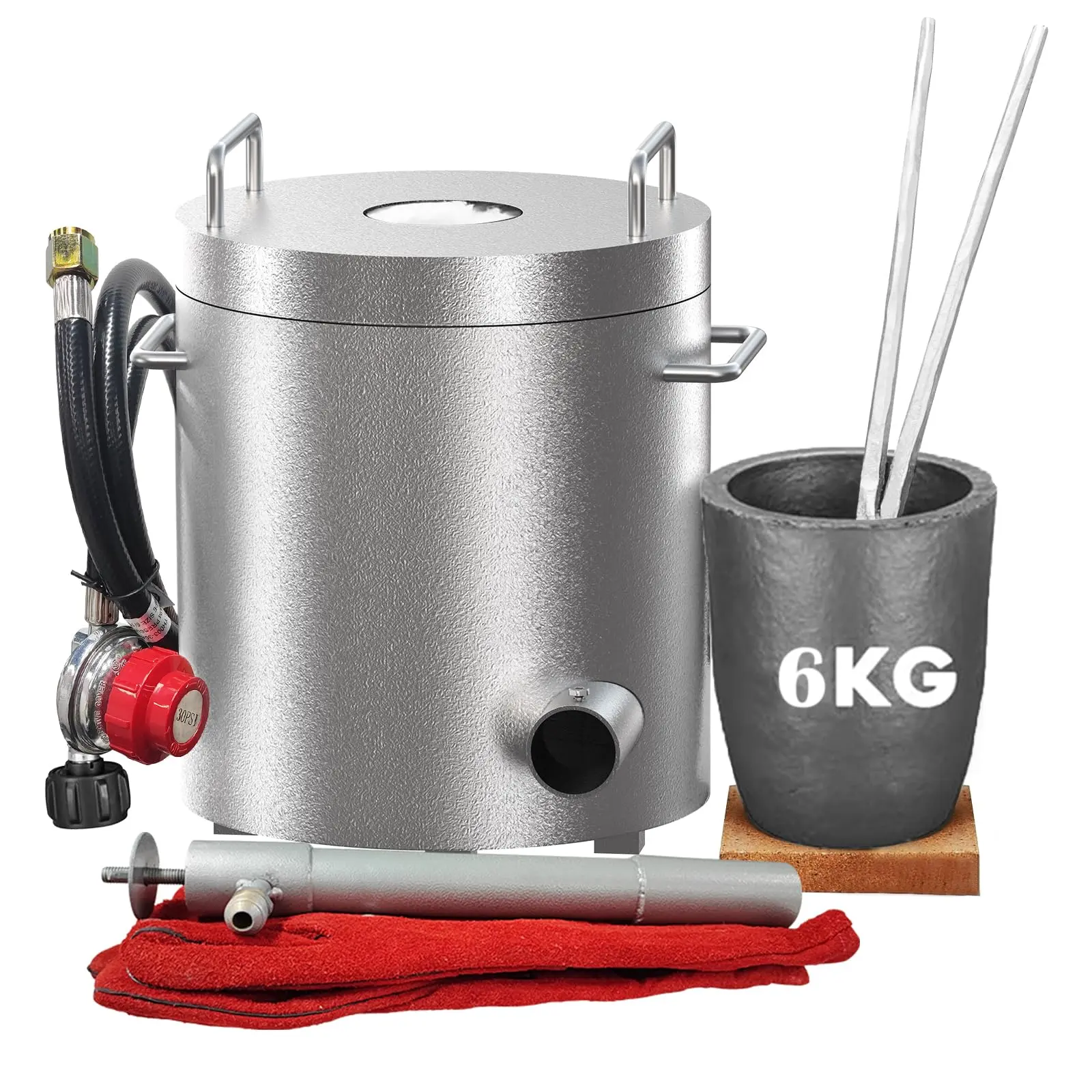 Garvee Propane Fusion Furnace Kit, Stainless Steel, 6 kg with Crucible and Tongs, Complete Casting Set for Recycling Gold, Silver, Copper, and Aluminum Scrap
