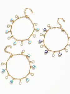 1Pc 18K Gold Plated 304 Stainless Steel Evil Eye Anklet/Bracelet, Dangle Evil Eye Charm Bracelet with Clear CZ, Boho Turkish Lucky Eye Jewelry for Women, Hypoallergenic Tarnish Resistant