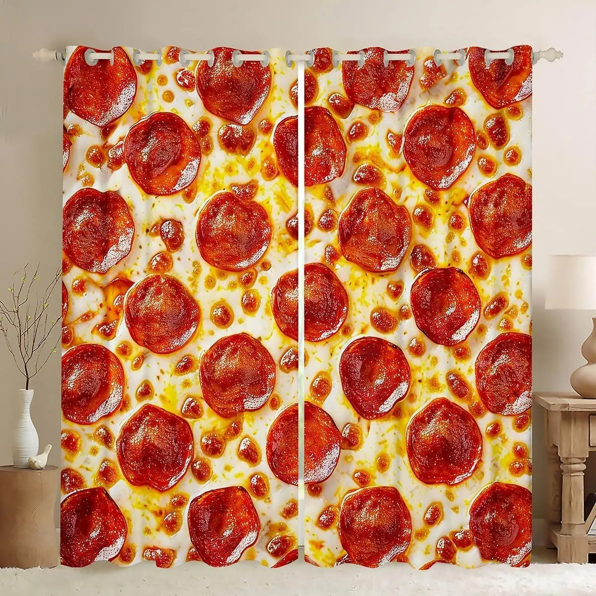 3D Pizza Printed Window Blackout Curtains,Cheese Pizza Curtain,Food Print Window Drapes Young Man,Modern Bedroom Decorative,Pizza Curtain