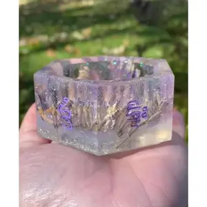 Chakra Dish/Candle Holder with Dried Flowers and Glitter
