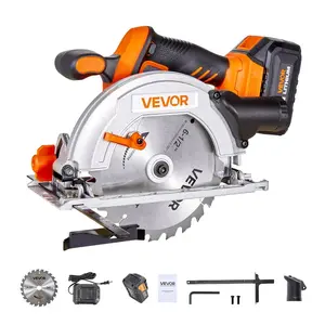summervibes VEVOR Cordless Circular Saw, 6-1/2 inch Blade, 4700 RPM Speed, 0-45 Degree Bevel Capability, Brushless Motor, LED Light, Electric Circular Saw Kit with Battery and Charger Included, for Wood Cutting, Led Lights, Cordless Saw