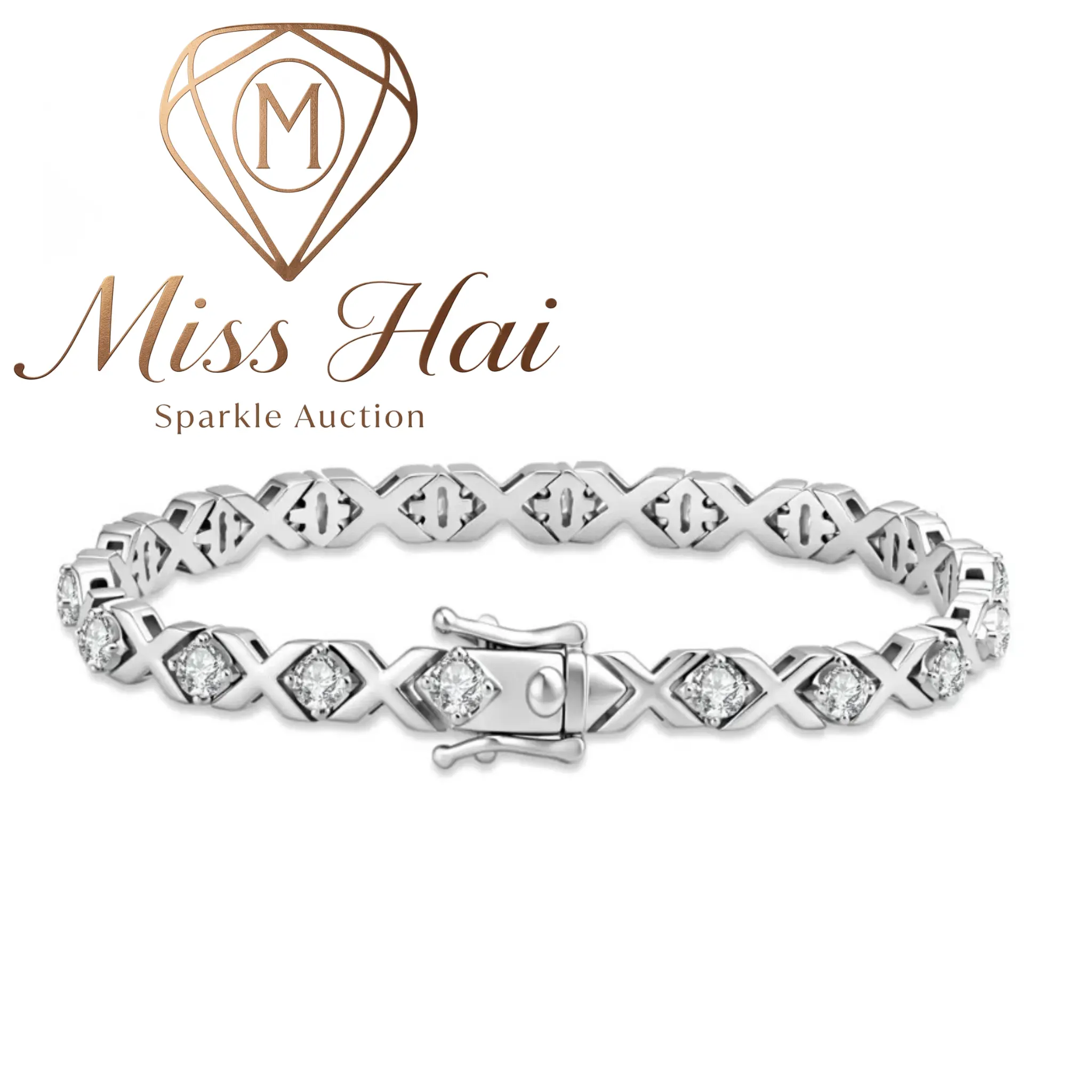 MISS HAI Women Eternal Hugs XOXO Infinite Tennis Bracelet, Synthetic Moissanite 14K Gold‑Plated Copper Chain Ornament, Romantic Present for Bridal Occasions & Multi‑Holiday Gifts