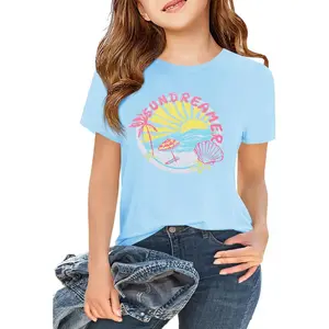 Haloumoning Girls Short Sleeve T-Shirts Kids Cute Graphic Basic Tees Fashion Summer Crewneck Tops 5-14 Years Crew Neck Tshirt