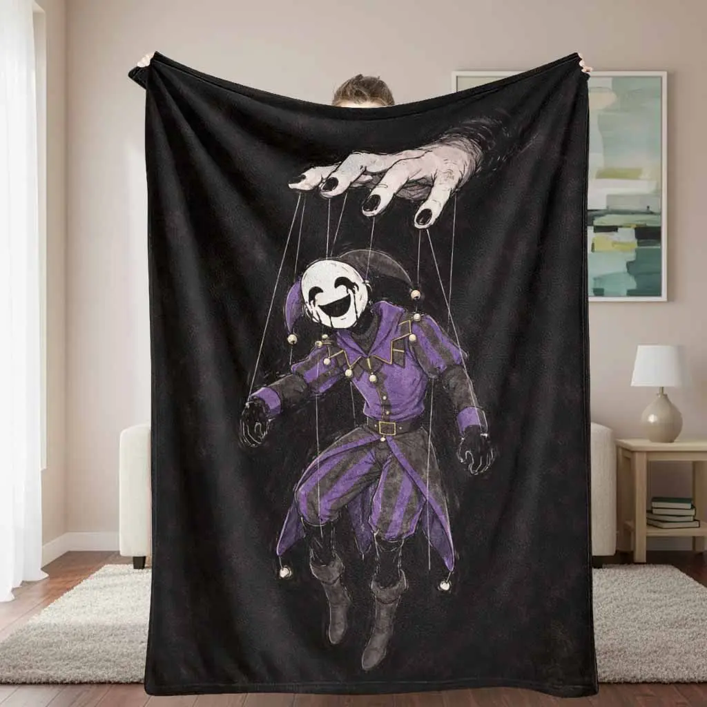 Dark Gothic Jester Flannel Blanket - Harlequin Print, Flannel Fabric, Fading Proof, Soft Warm Plush - Home Room Decor Throw for Sofa, Halloween Cosplay, Gift Use, Multi-Size