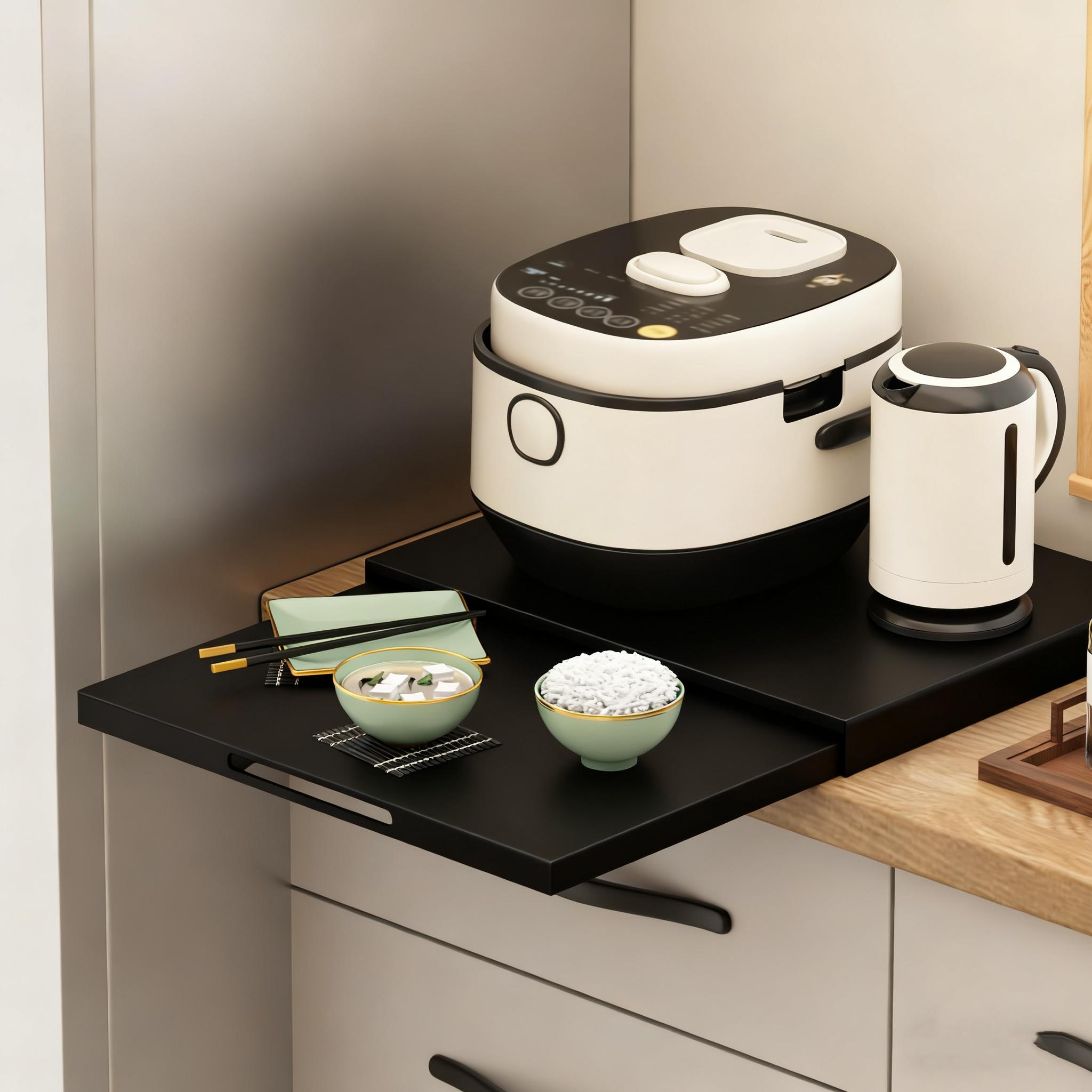 Pull-out Metal Kitchen Shelf - Large Capacity Multi-function Extension Drawer Board, Kitchen Storage And Finishing Necessary, Rust-proof Material, Home Clean Solution, Save Space Pull-out Shelf, Suitable For Microwave Oven, Air Fryer, Rice Cooker