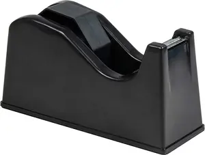 Desktop Tape Dispenser Adhesive Roll Holder (Fits 1" & 3" Core) with Weighted Nonskid Base Black