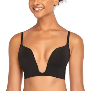 Women's Deep Plunge Push-Up Bra - Convertible Straps, Breathable Seamless, Wireless Supportive, Soft Comfy, Basic Minimalist Lingerie, Multi-Size Underwear (Beige), Breathable Seamless Bras