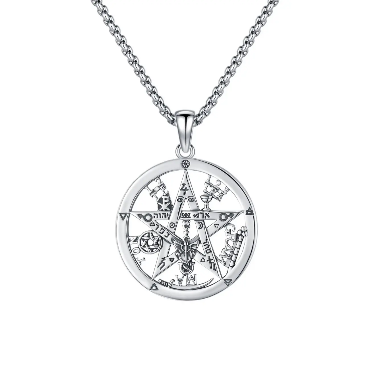 Sebina Tetragrammaton Necklace/Keychain Tetragrammaton De Plata Pentagram Pentacle Pendant Witchcraft Wiccan Pagan Silver Jewelry Amulet Necklace Gifts for Her Him Men Women 155