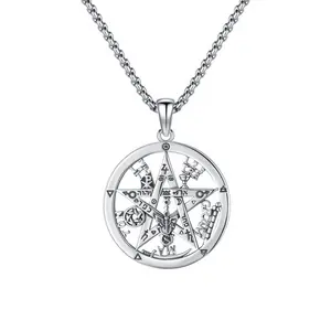 Sebina Tetragrammaton Necklace Tetragrammaton De Plata Pentagram Pentacle Pendant Witchcraft Wiccan Pagan Silver Jewelry Amulet Necklace Gifts for Her Him Men Women