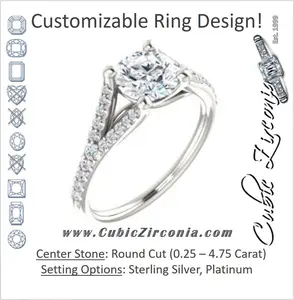 Cubic Zirconia Engagement Ring- The Mailynne (Customizable Round Cut Style with Split-Pavé Band)