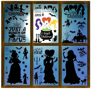 Hocus Pocus Decorations, Halloween Window Clings, 9 Sheets 91PCS Double-Sided Hocus Pocus Stickers, Spooky Witch Bats Window Silhouettes Decal for Glass Door Decor Home Haunted House Party Supplies Set Kitchen