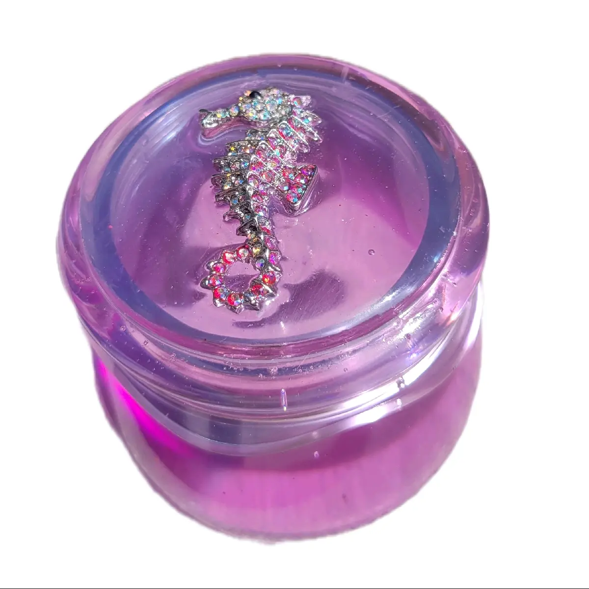 RESIN Bling Sea Horse Clear Purple trinket storage Jar screw on lid decor handmade quality jewelry stash jar Organizer Decorative Shiny